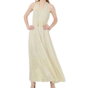 Lauren Conrad Halter Yellow Blue Striped Cottagecore Boho Maxi Dress